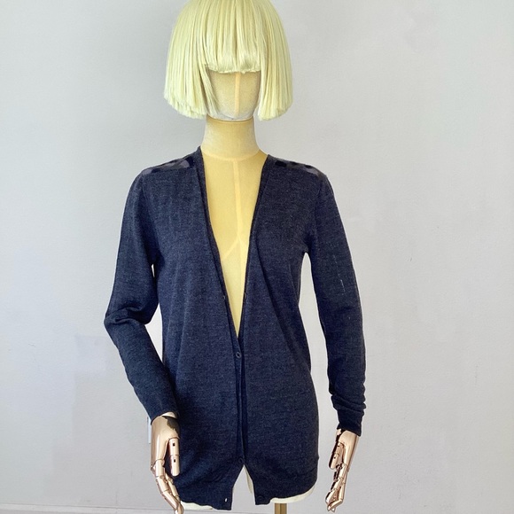 Prada Cardigan Gray Long Sleeve with V-Neck Cardigan Sweater SZ 2 - Picture 1 of 6